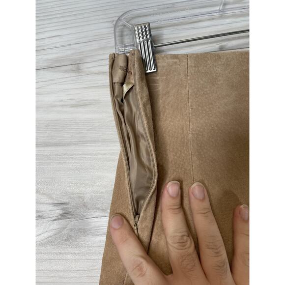 Daisy Fuentes Skirt Womens 2 Khaki Suede A-Line Flare Midi Side Zip Lined Gored - Picture 5 of 8